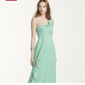 David's Bridal One Shoulder Mint Dress